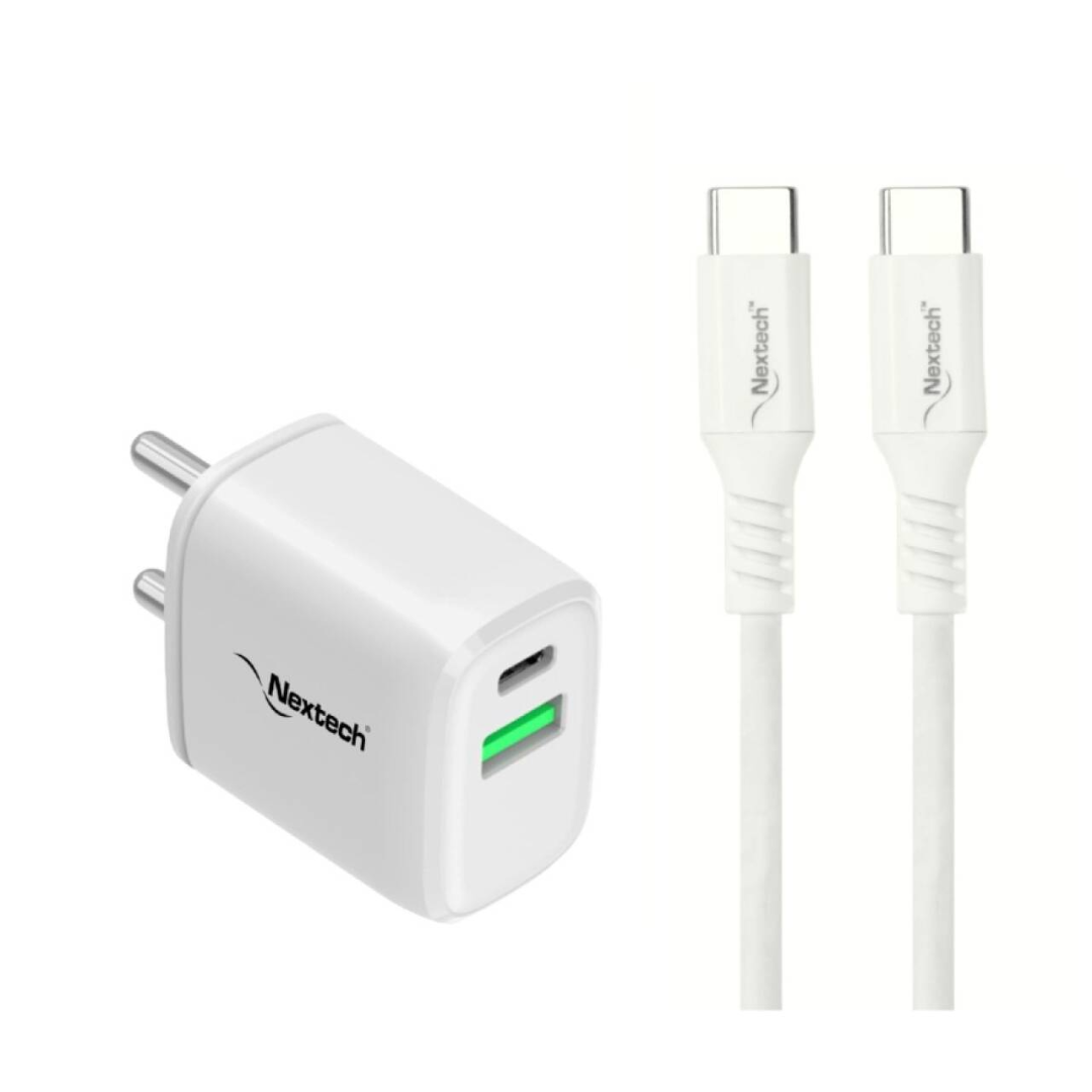 24W DUAL PORT (PD & QC 3.0 FAST CHARGER WITH 65W TYPE-C TO TYPE-C FAST SYNC & CHARGING CABLE FOR ALL TYPE-C DEVICES & MACBOOK)