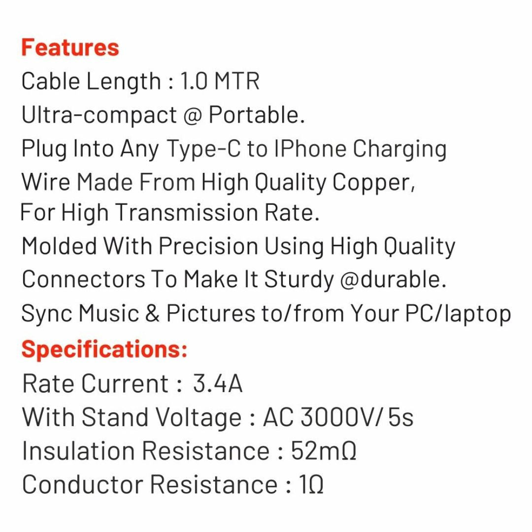 45W PD Cable With 3.4A Fast Charging Cable For IPhones